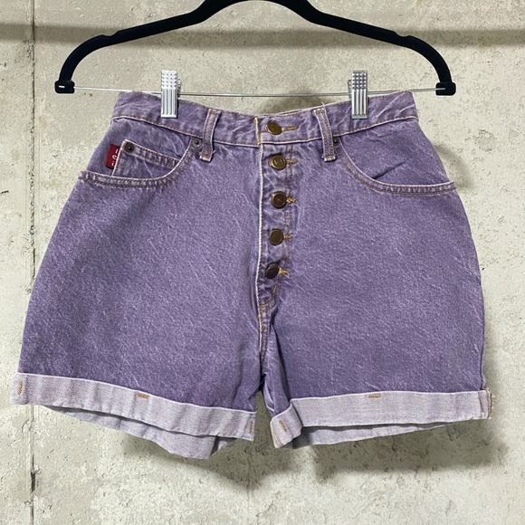 lei Pants - Vintage 90's Y2K LEI Lavender Button Down Denim Cuffed 100% Cotton Shorts 7/26"